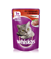Whiskas для кошек паштет из говядины с печенью 85 гр.